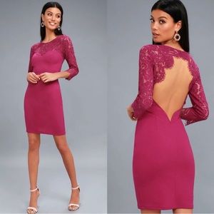Lulus magenta backless body on dress with lace detail